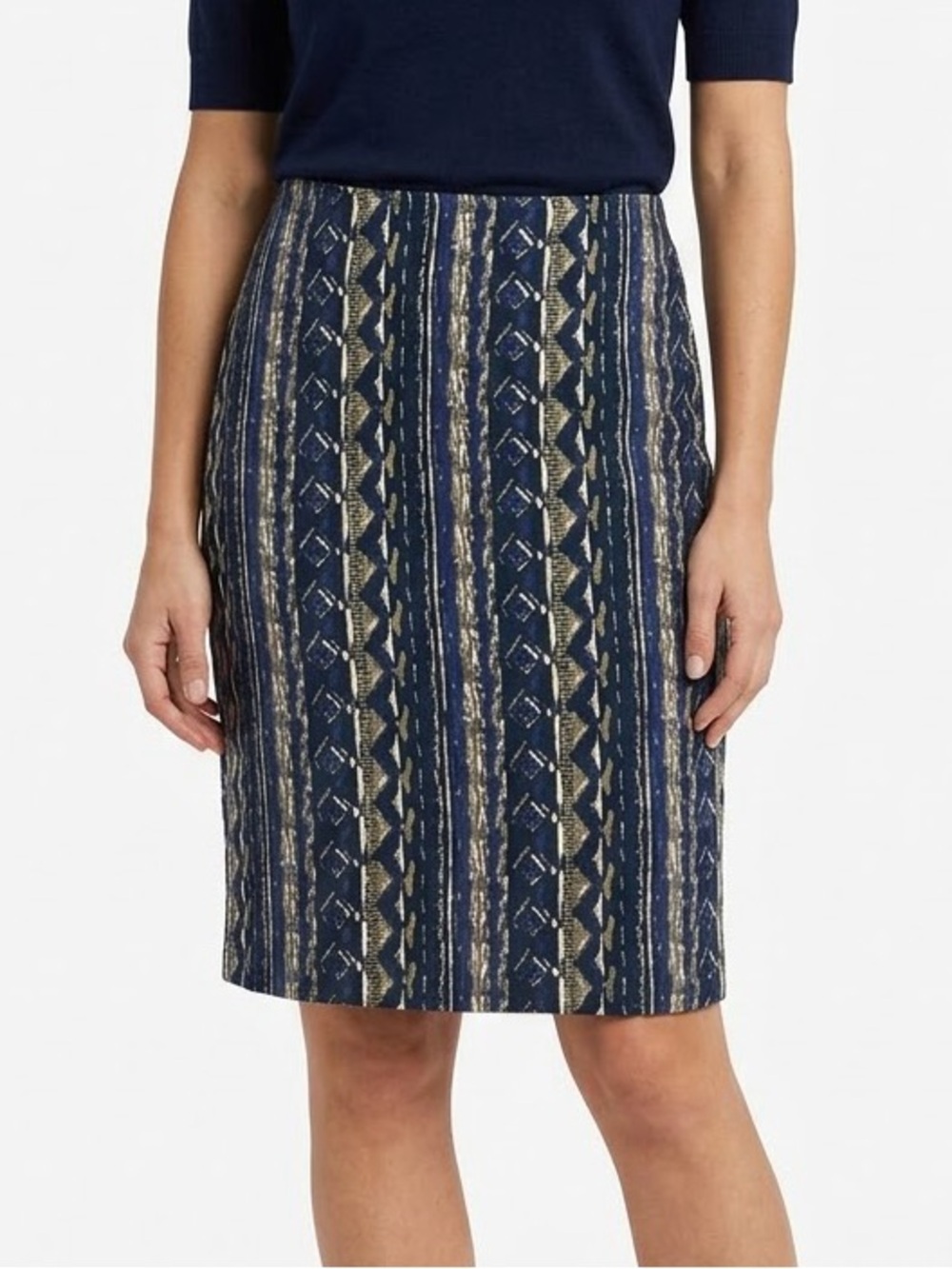 JESSICA Wrap Skirt Pencil Skirt Blue Tan Aztec Button Size Small